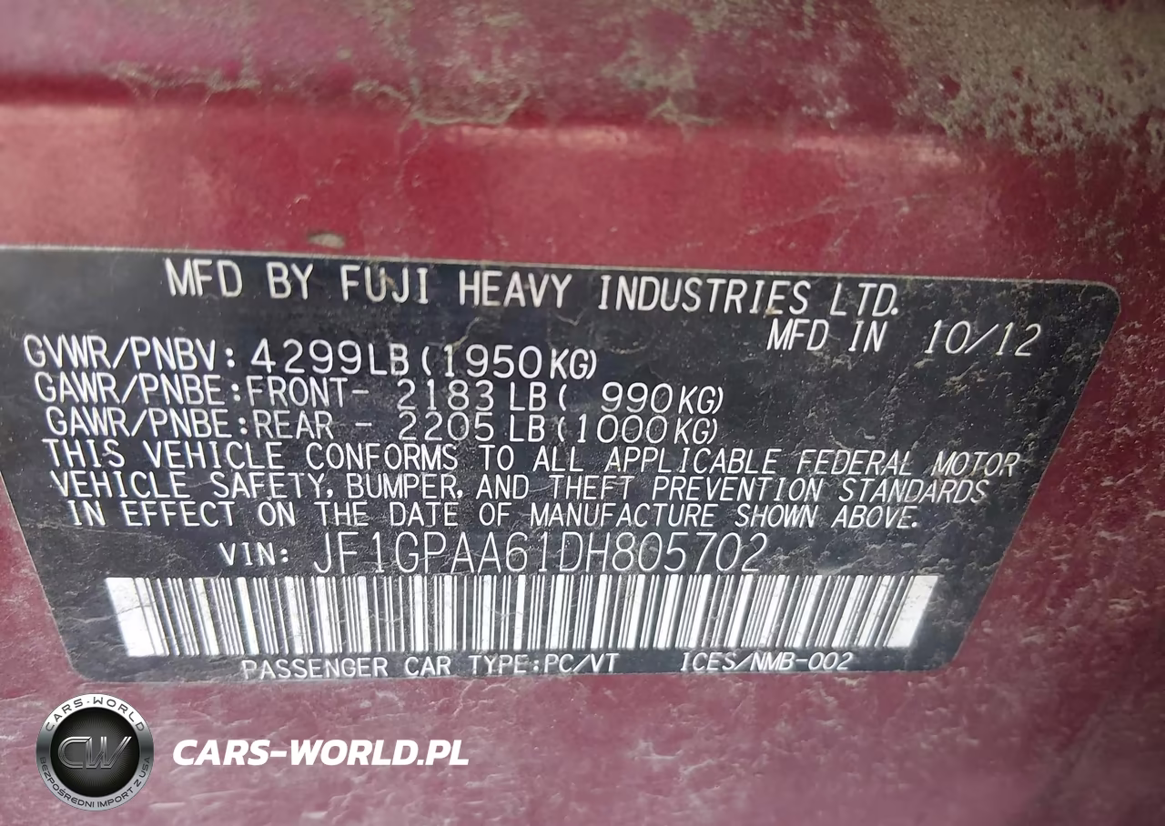 2013 Subaru Impreza Wagon 2.0I VIN:JF1GPAA61DH805702 - 9