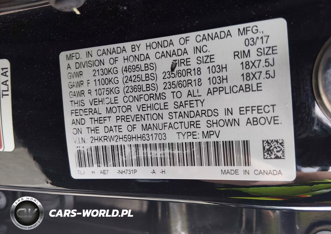 2017 Honda Cr-V Ex VIN:2HKRW2H59HH631703 - 9