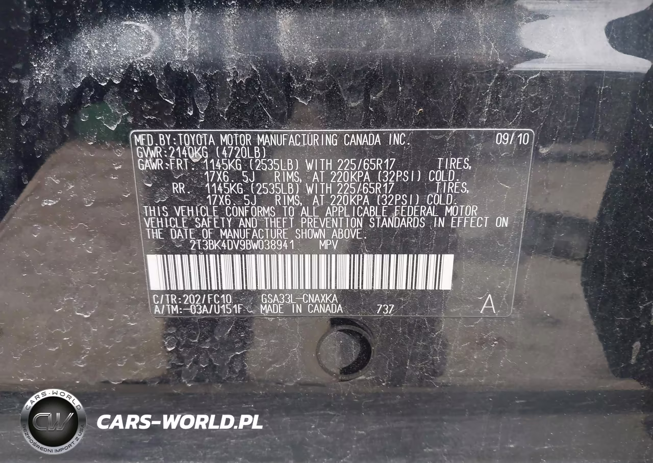 2011 Toyota Rav4 Base V6 VIN:2T3BK4DV9BW038941 - 9