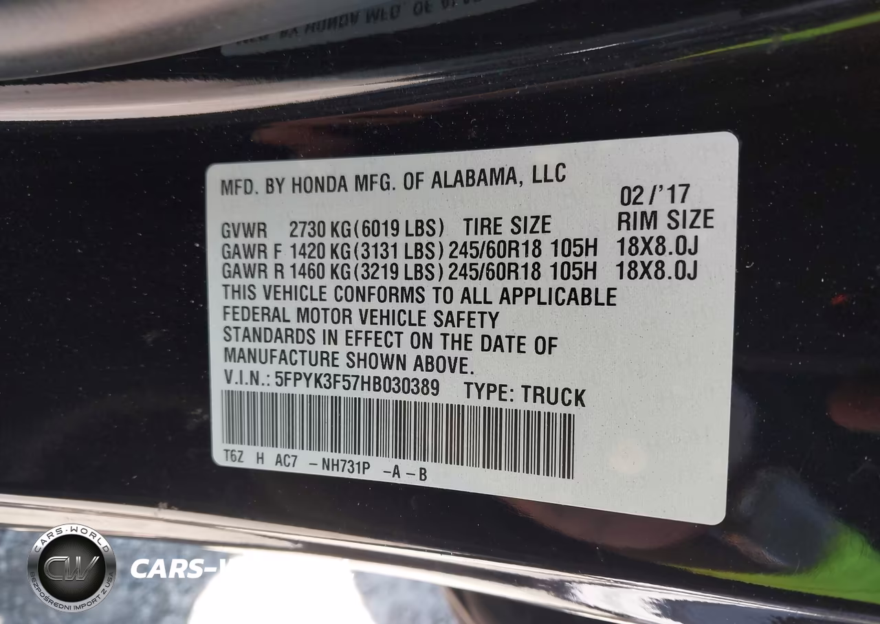 2017 Honda Ridgeline Rtl VIN:5FPYK3F57HB030389 - 9