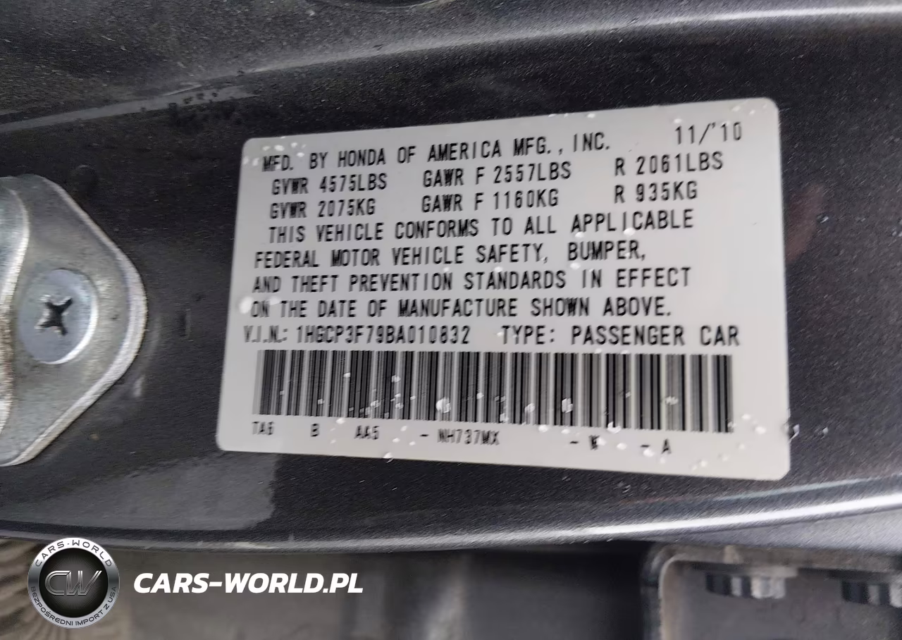 2011 Honda Accord 3.5 Ex VIN:1HGCP3F79BA010832 - 9