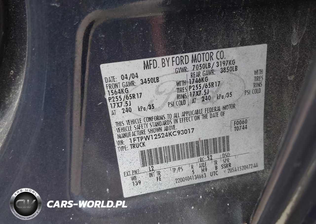 2004 Ford F150 Supercrew VIN:1FTPW12524KC93017 - 9