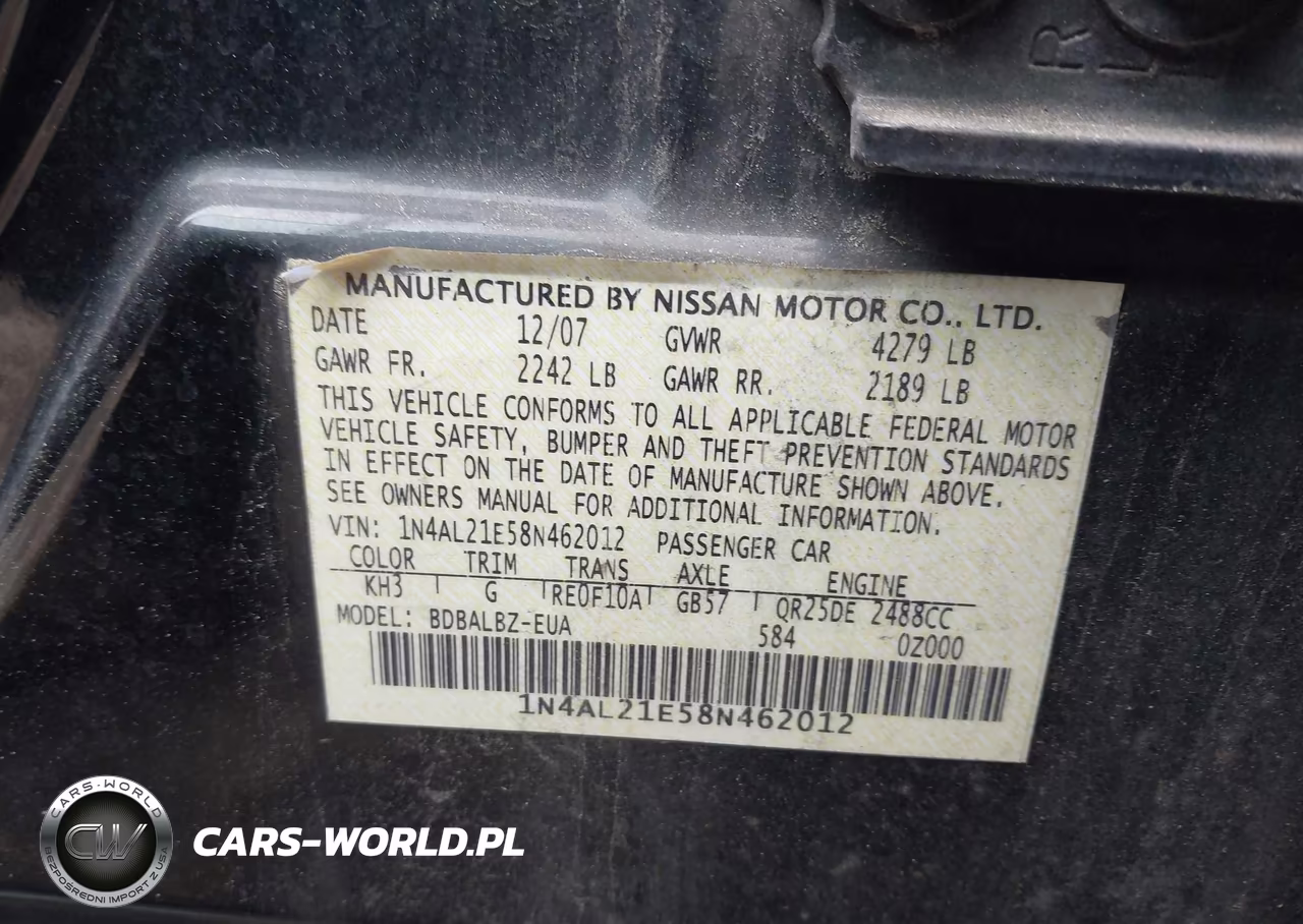 2008 Nissan Altima 2.5 S VIN:1N4AL21E58N462012 - 9