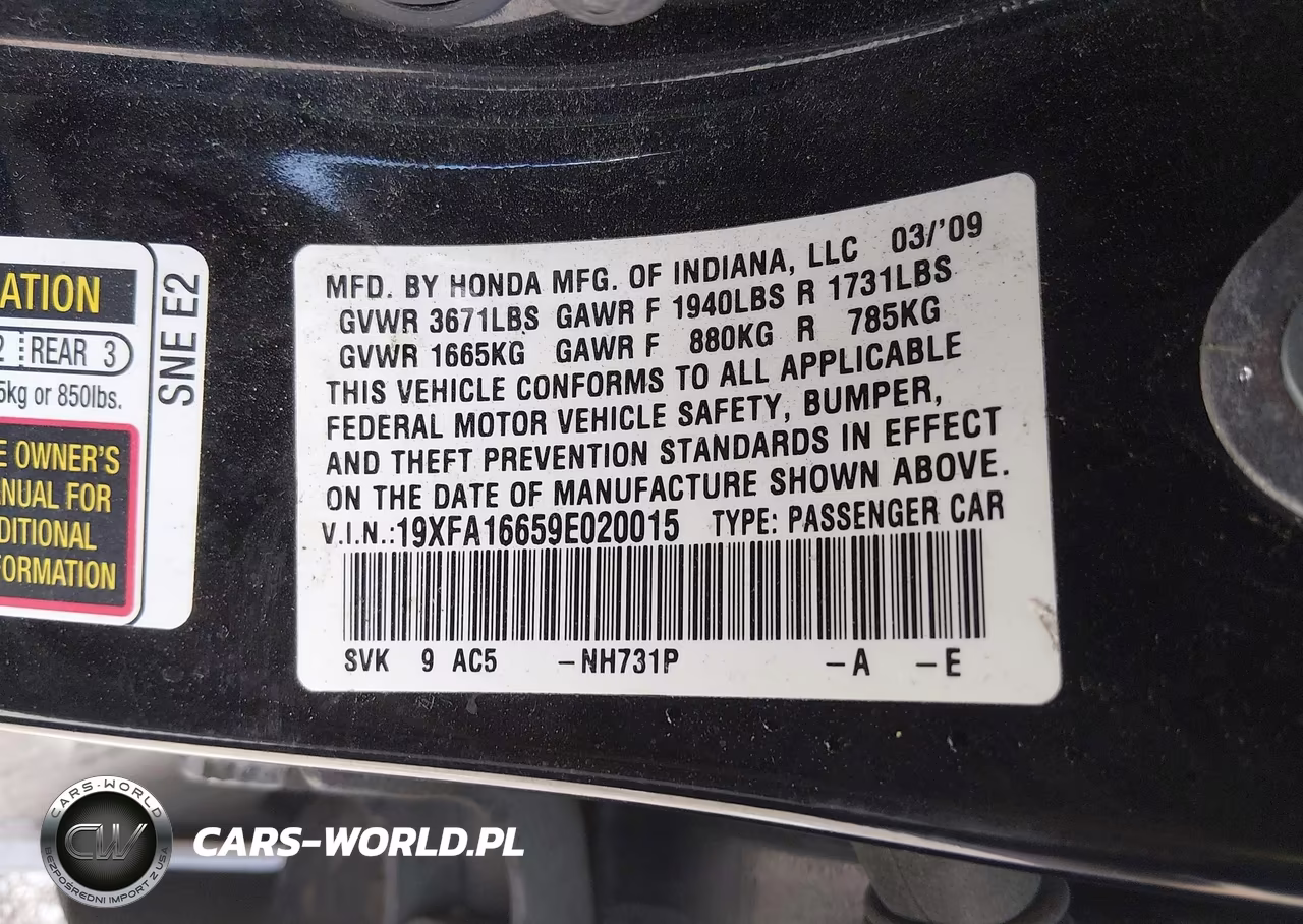 2009 Honda Civic Lx-S VIN:19XFA16659E020015 - 9
