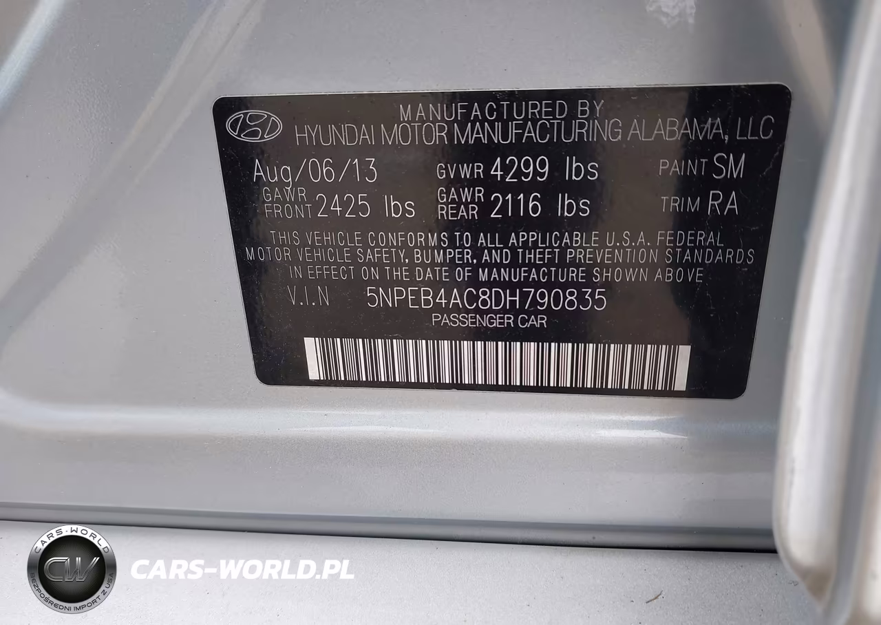 2013 Hyundai Sonata Gls VIN:5NPEB4AC8DH790835 - 9