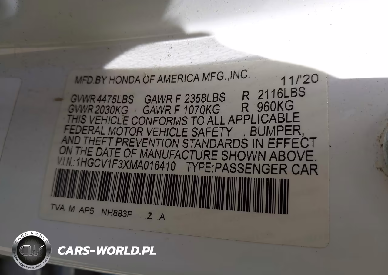 2021 Honda Accord Sport VIN:1HGCV1F3XMA016410 - 9