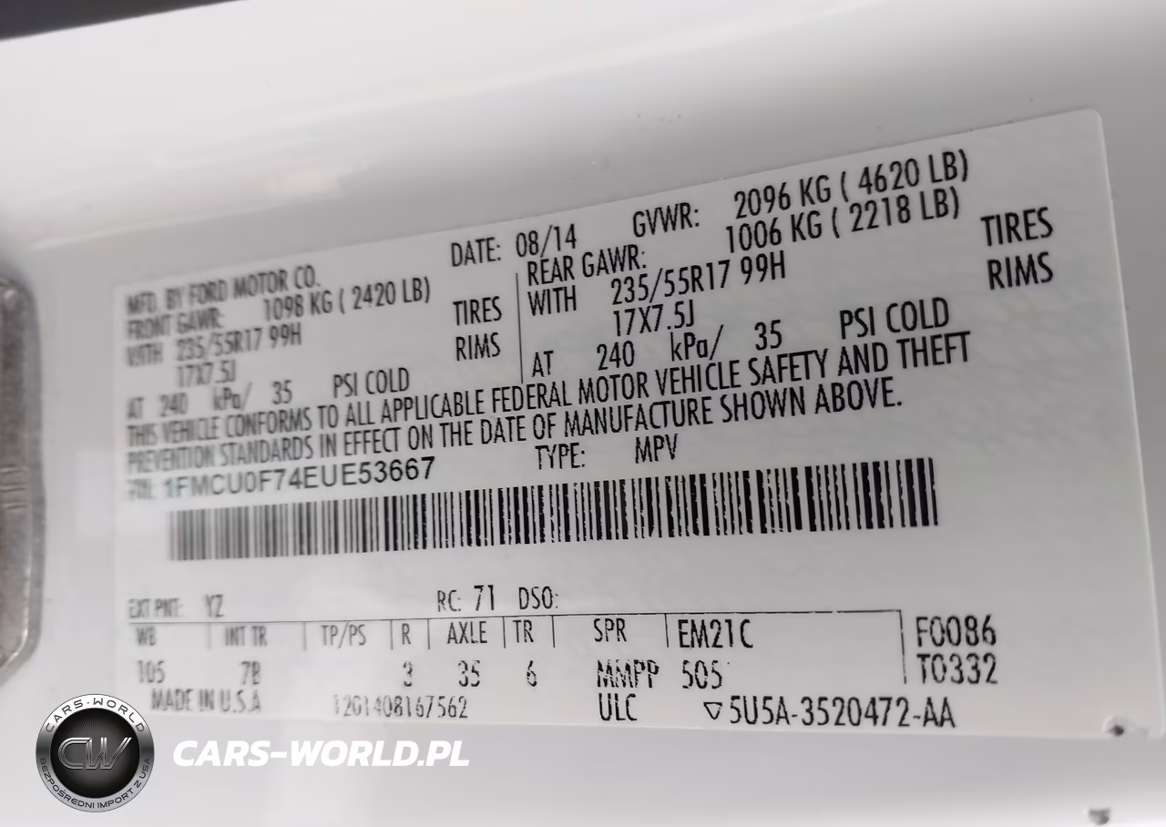 2014 Ford Escape S VIN:1FMCU0F74EUE53667 - 9