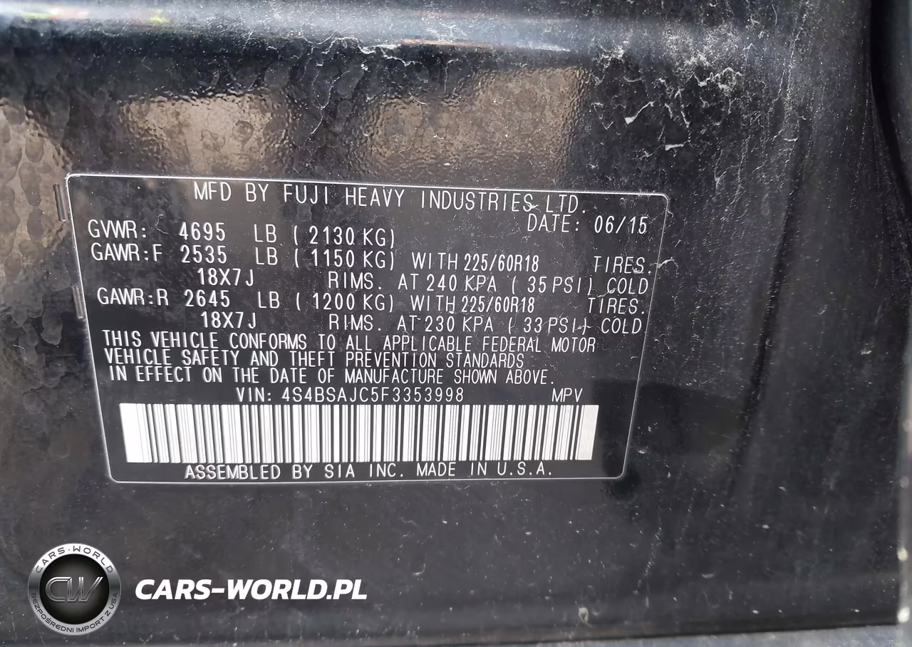 2015 Subaru Outback 2.5I Limited VIN:4S4BSAJC5F3353998 - 9