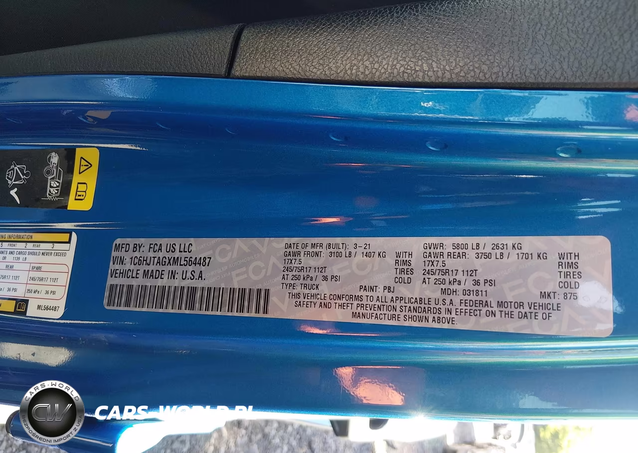 2021 Jeep Gladiator Sport S 4X4 VIN:1C6HJTAGXML564487 - 9
