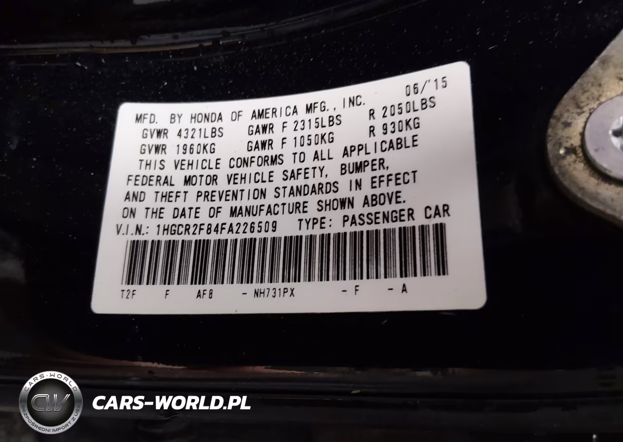 2015 Honda Accord Ex-L VIN:1HGCR2F84FA226509 - 9