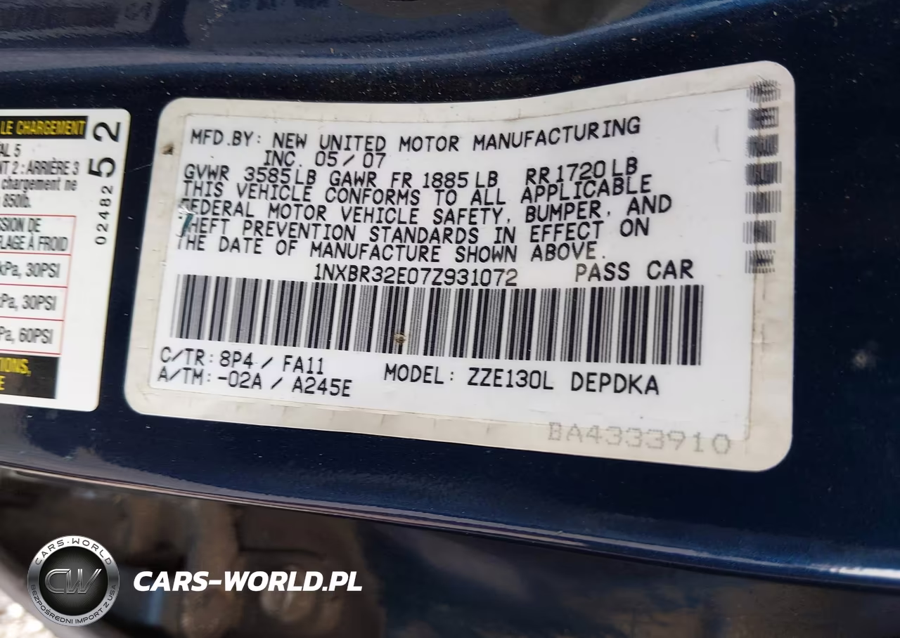 2007 Toyota Corolla Ce VIN:1NXBR32E07Z931072 - 9