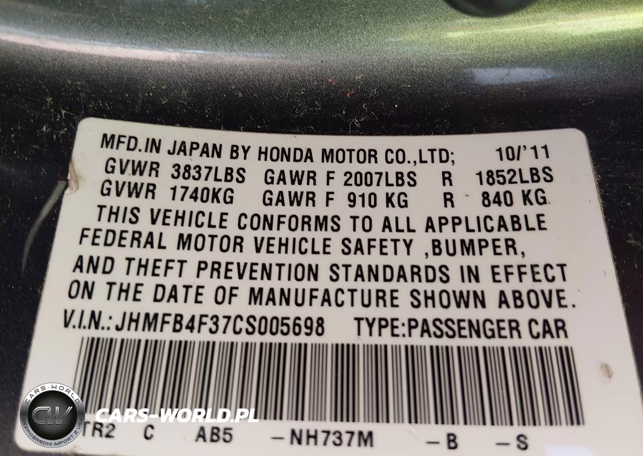 2012 Honda Civic Hybrid VIN:JHMFB4F37CS005698 - 9