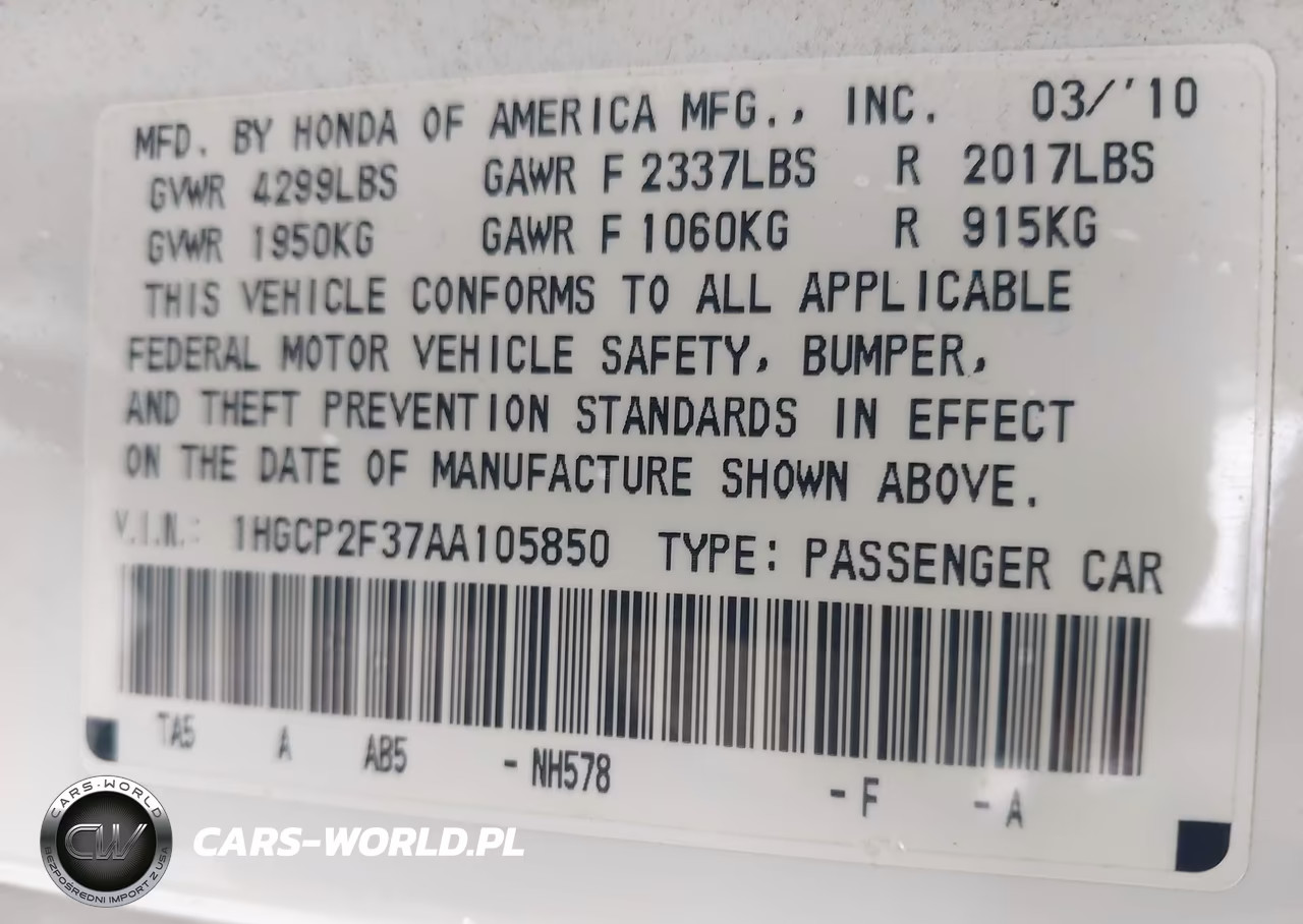 2010 Honda Accord 2.4 Lx VIN:1HGCP2F37AA105850 - 9