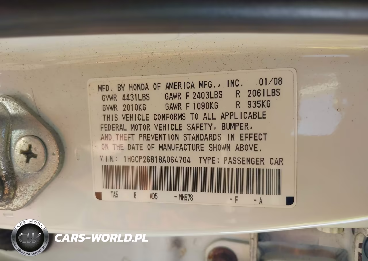 2008 Honda Accord 2.4 Ex-L VIN:1HGCP26818A064704 - 9