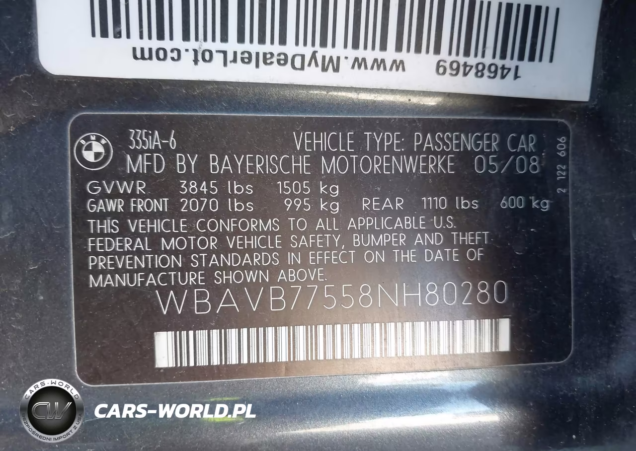 2008 BMW 335I VIN:WBAVB77558NH80280 - 9