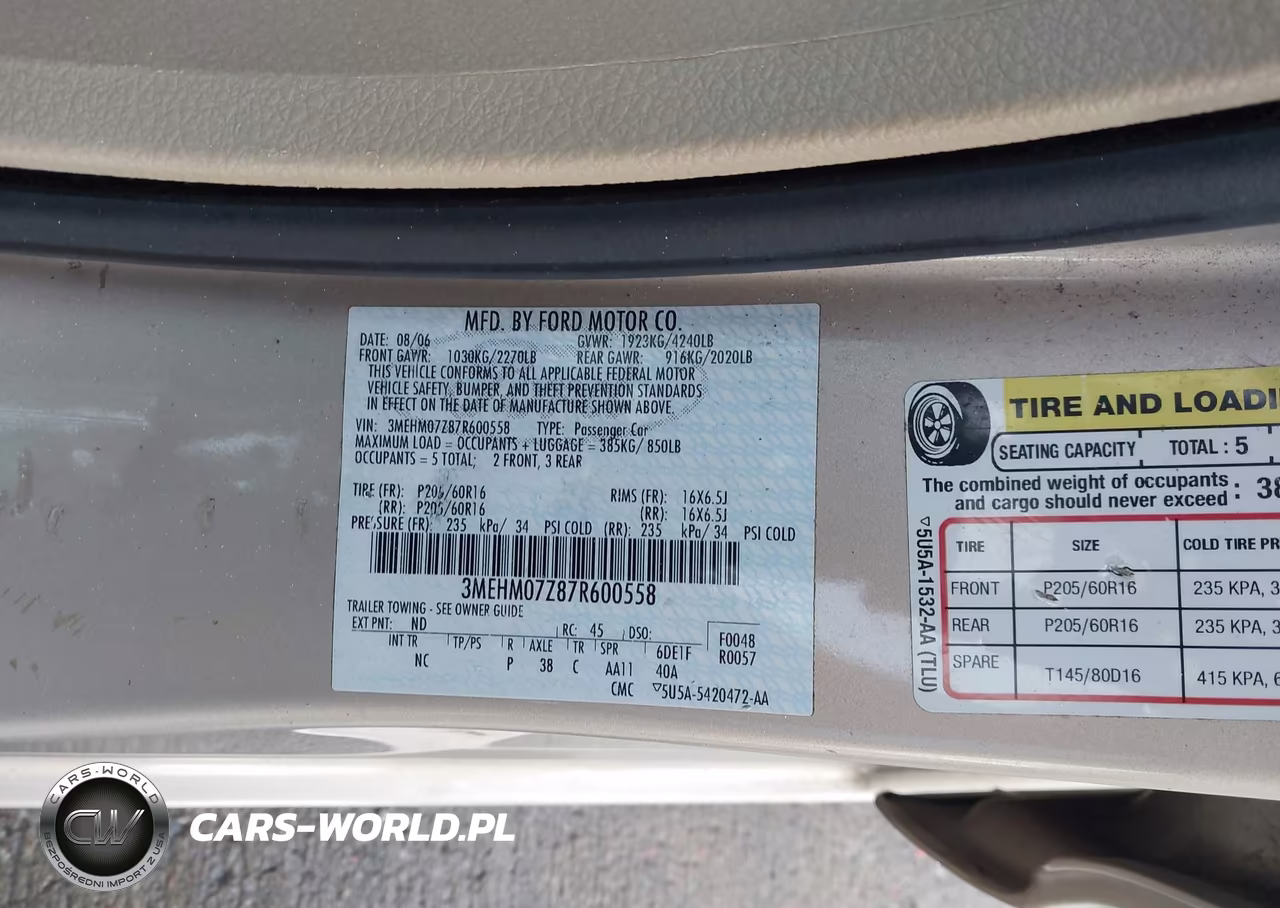 2007 Mercury Milan I4 VIN:3MEHM07Z87R600558 - 9