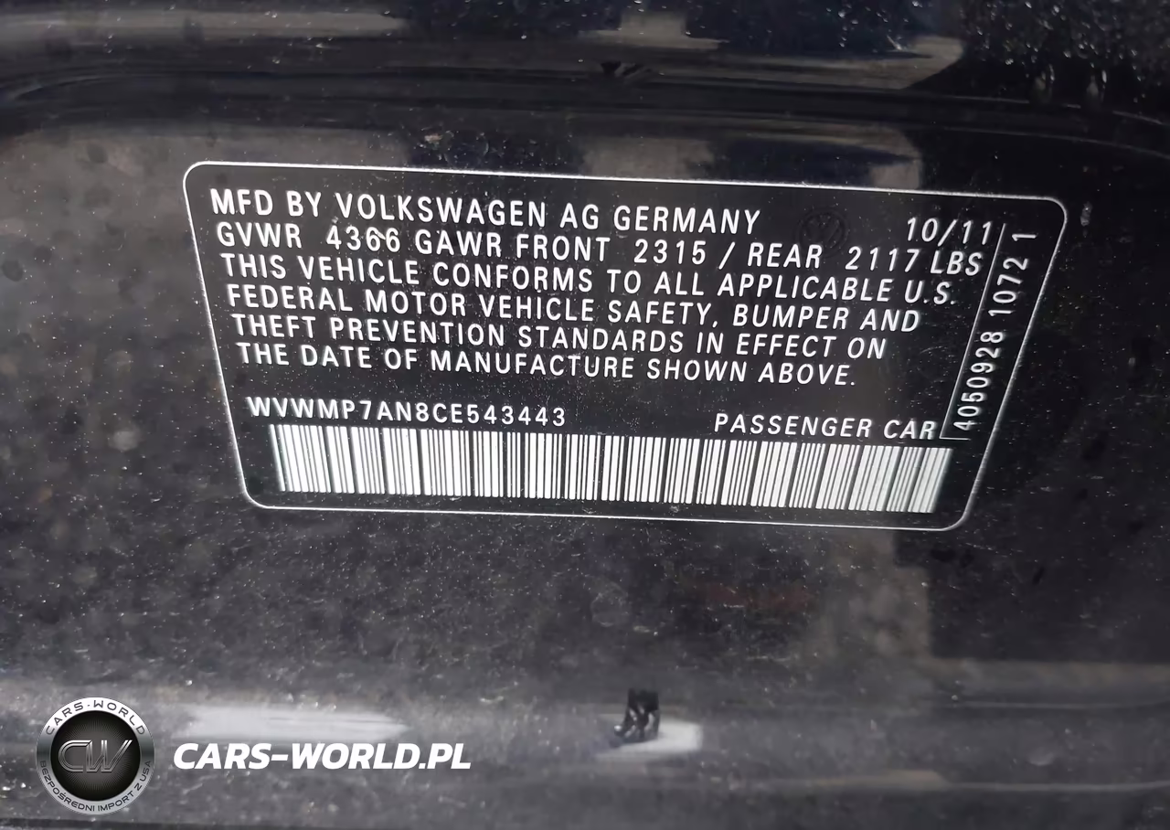 2012 Volkswagen Cc R-Line VIN:WVWMP7AN8CE543443 - 9