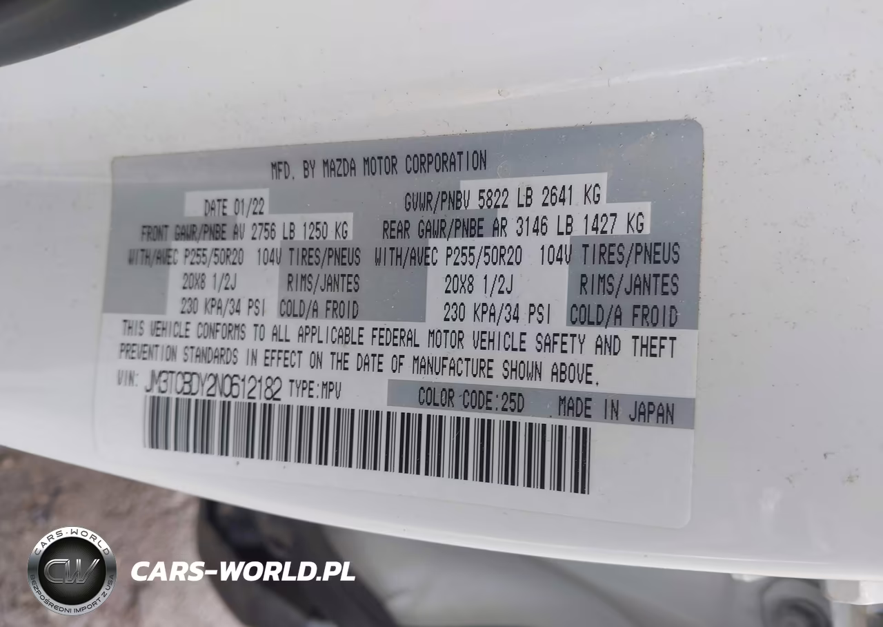2022 Mazda Cx-9 Grand Touring VIN:JM3TCBDY2N0612182 - 9