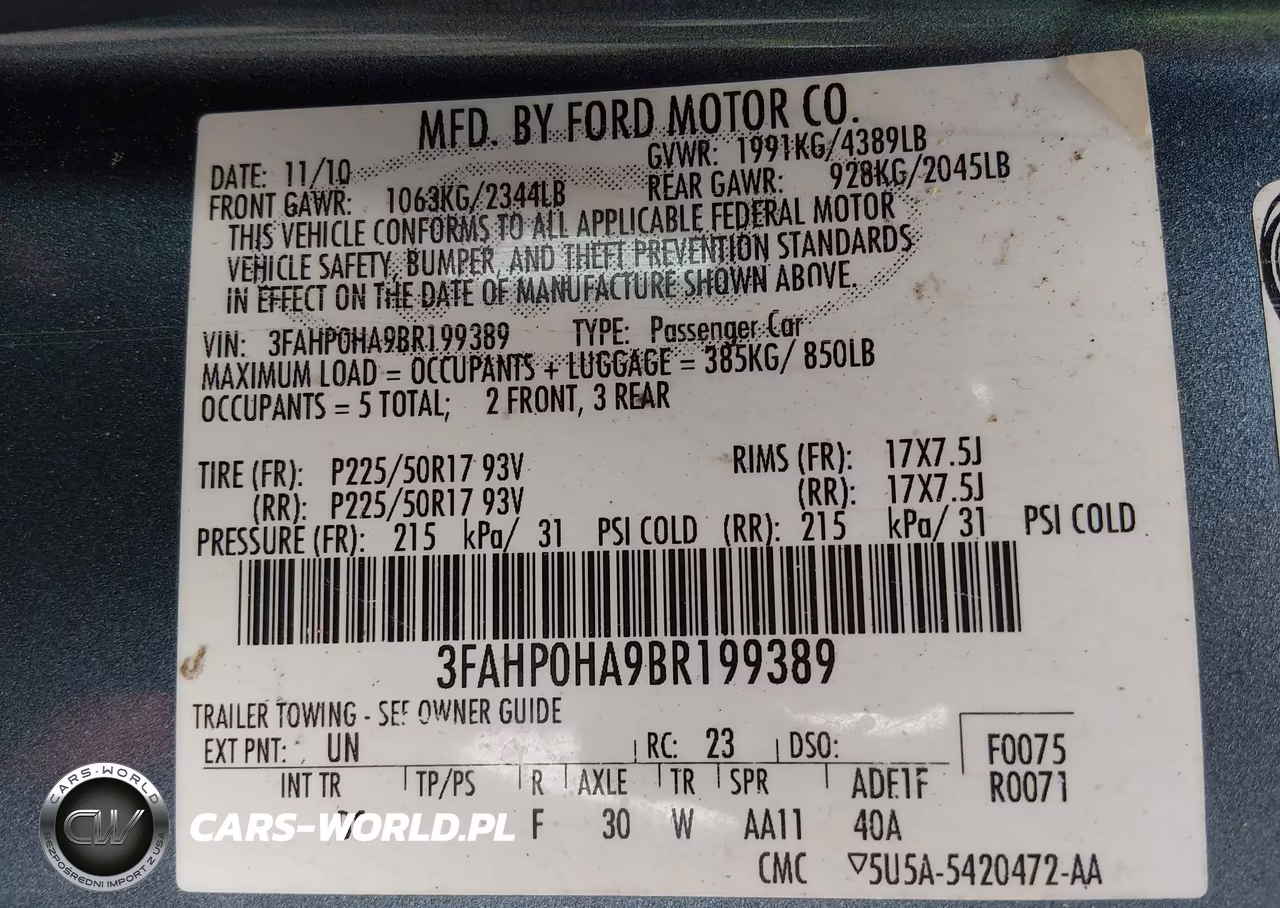 2011 Ford Fusion Se VIN:3FAHP0HA9BR199389 - 9