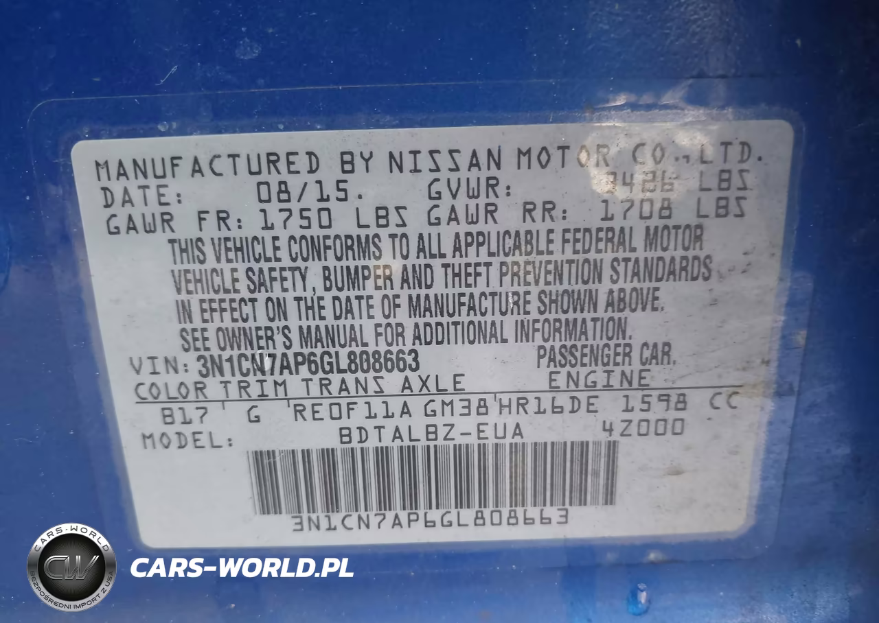 2016 Nissan Versa 1.6 S-1.6 S+-1.6 Sl-1.6 Sv VIN:3N1CN7AP6GL808663 - 9