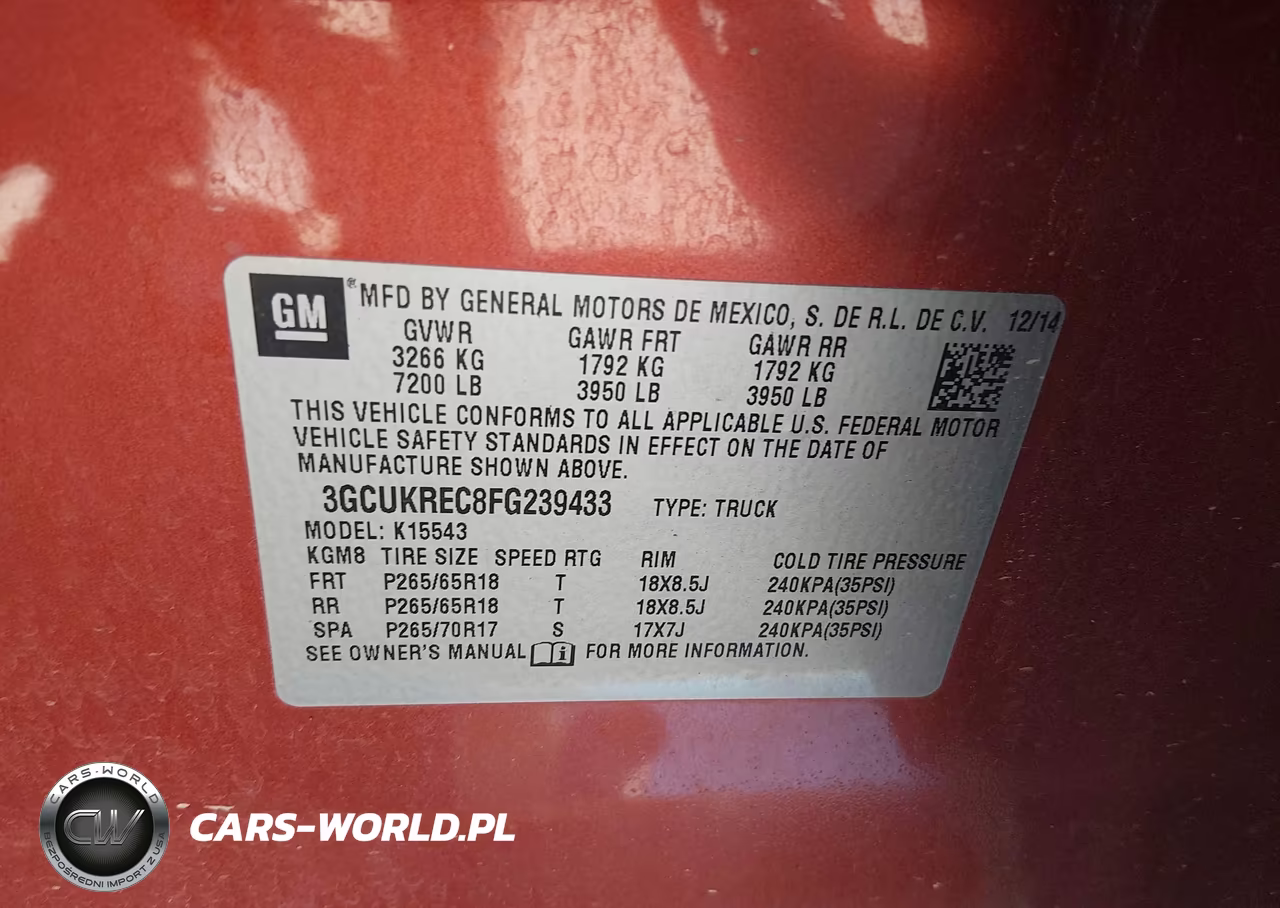 2015 Chevrolet Silverado 1500 2Lt VIN:3GCUKREC8FG239433 - 9