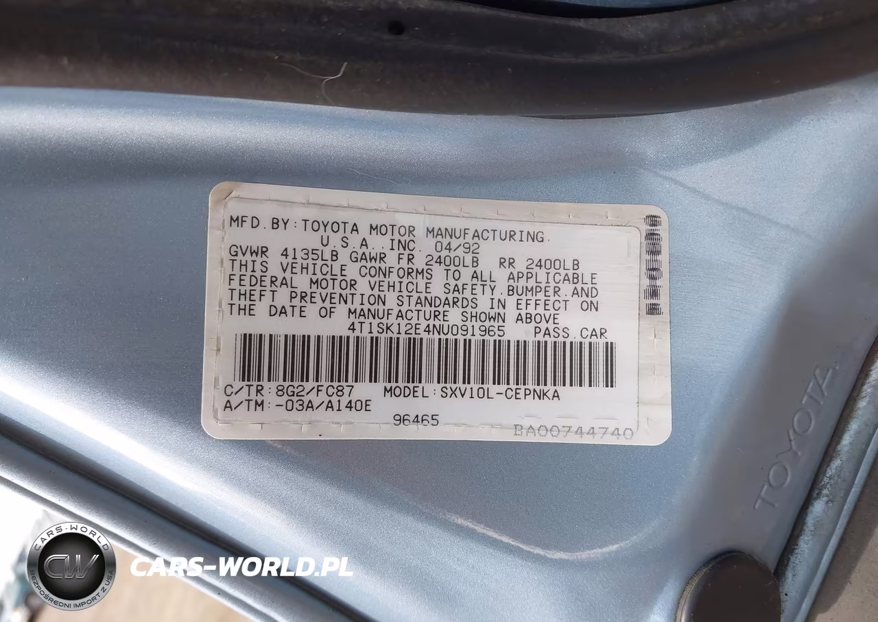 1992 Toyota Camry Le VIN:4T1SK12E4NU091965 - 9