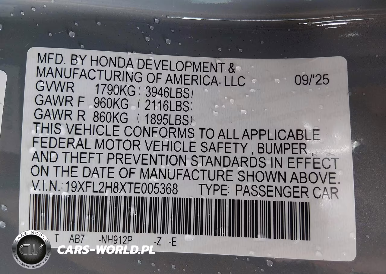 2026 Honda Civic Sport VIN:19XFL2H8XTE005368 - 9