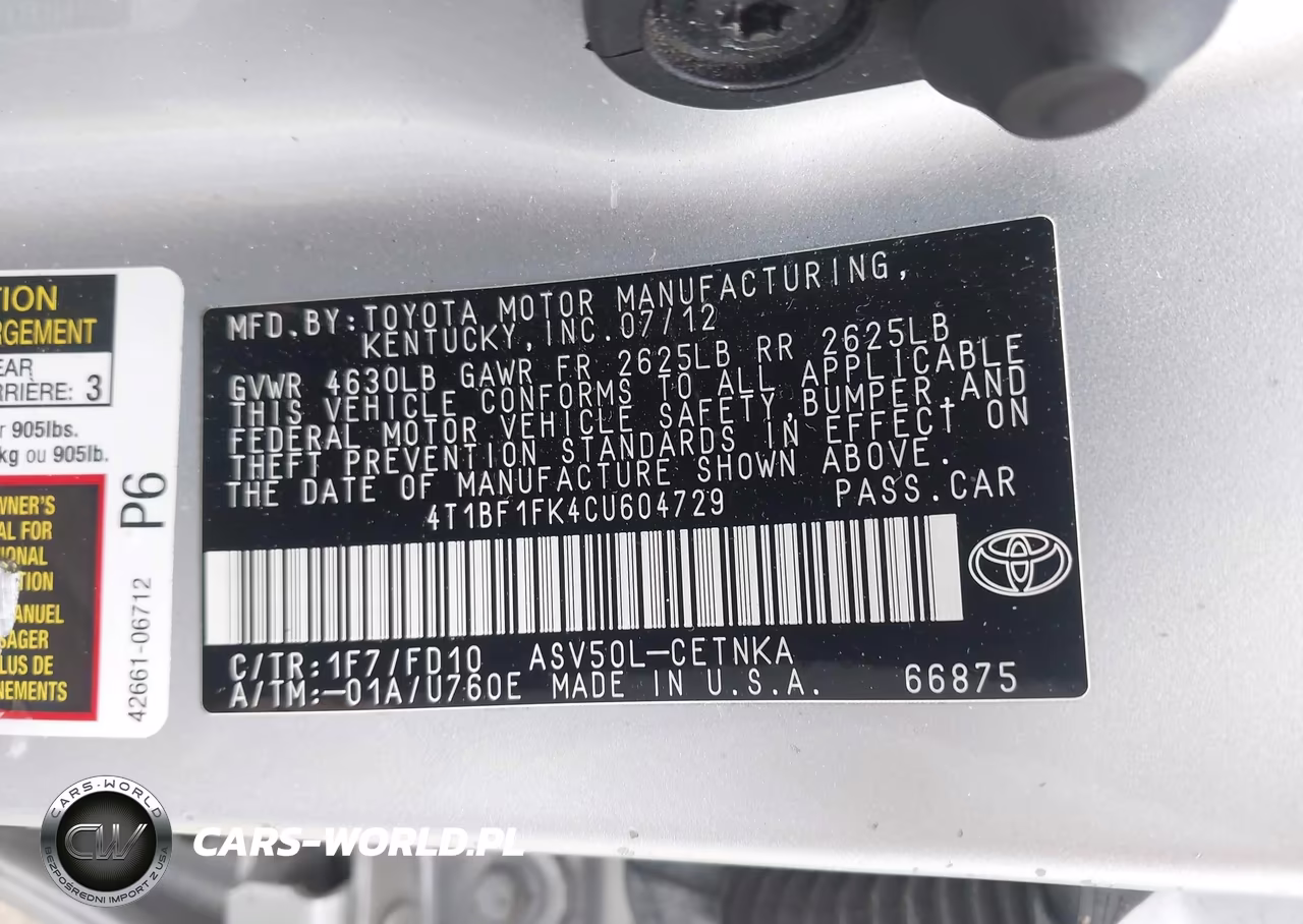 2012 Toyota Camry Le VIN:4T1BF1FK4CU604729 - 9
