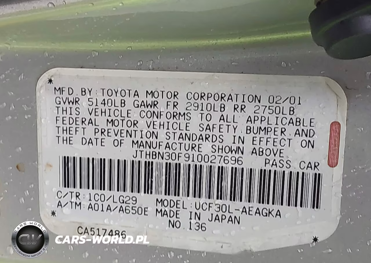 2001 Lexus Ls 430 VIN:JTHBN30F910027696 - 9