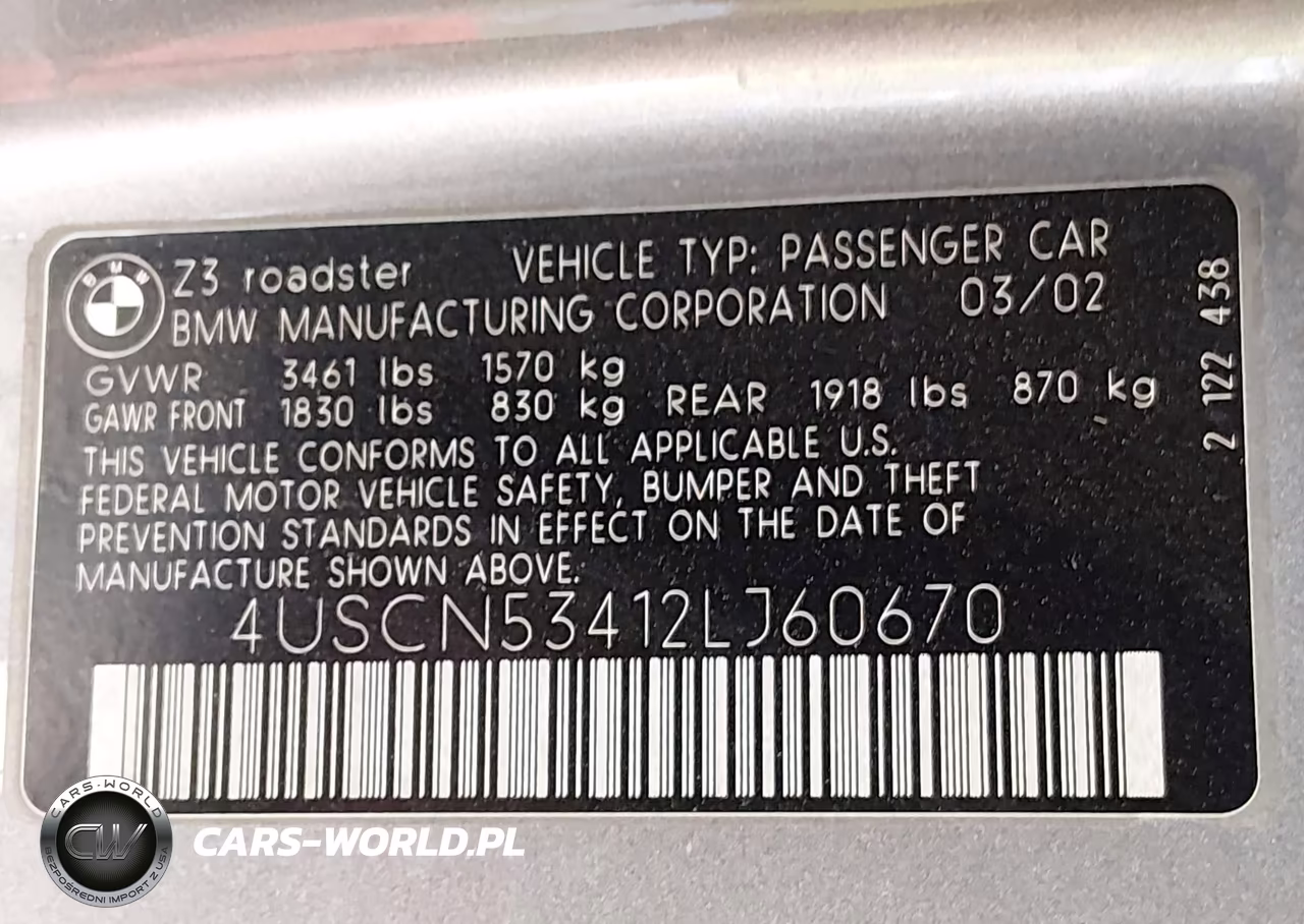 2002 BMW Z3 3.0I VIN:4USCN53412LJ60670 - 9