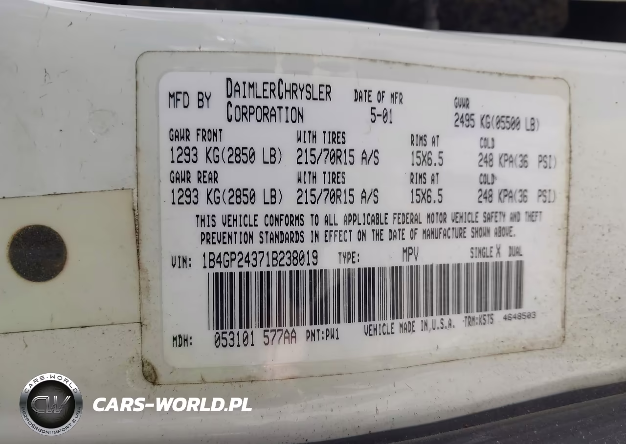 2001 Dodge Grand Caravan Se VIN:1B4GP24371B238019 - 9