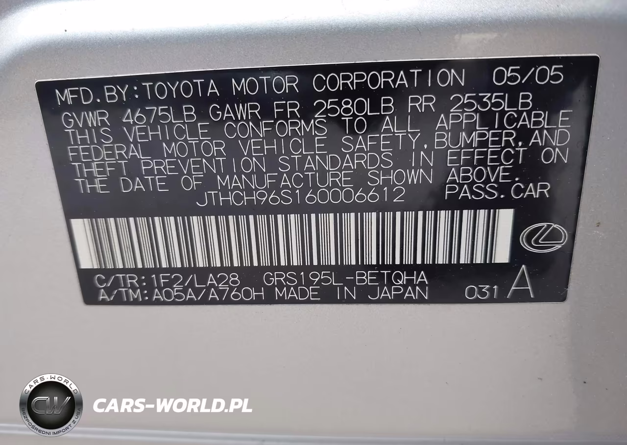 2006 Lexus Gs 300 VIN:JTHCH96S160006612 - 9