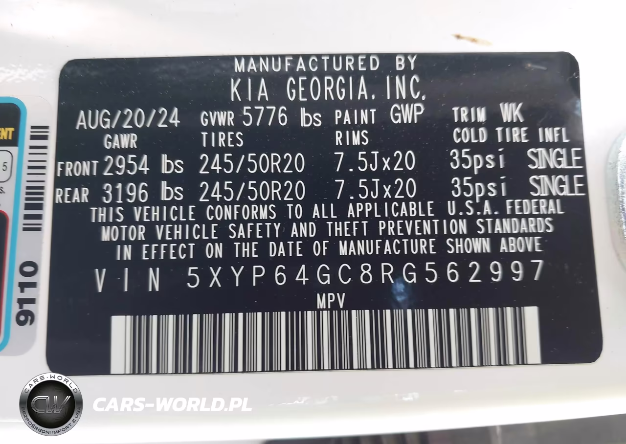 2024 Kia Telluride S VIN:5XYP64GC8RG562997 - 9