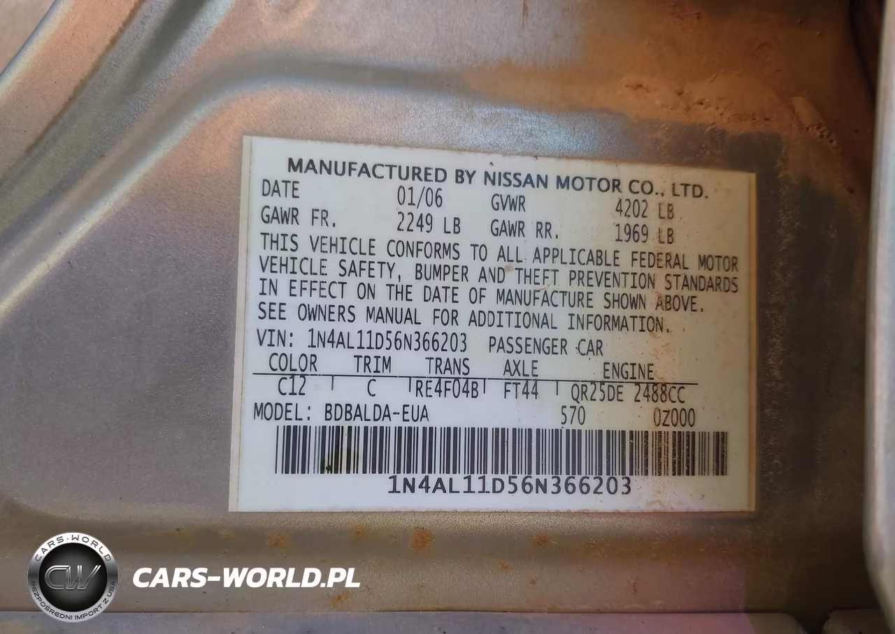 2006 Nissan Altima 2.5 S VIN:1N4AL11D56N366203 - 9