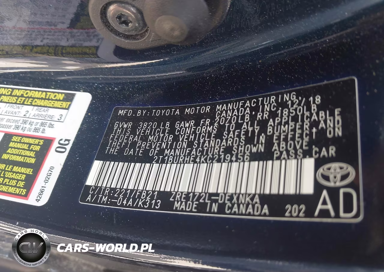 2019 Toyota Corolla Le VIN:2T1BURHE4KC219456 - 9