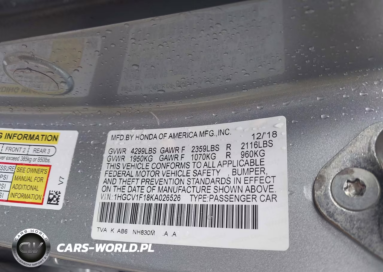 2019 Honda Accord Lx VIN:1HGCV1F18KA026526 - 9