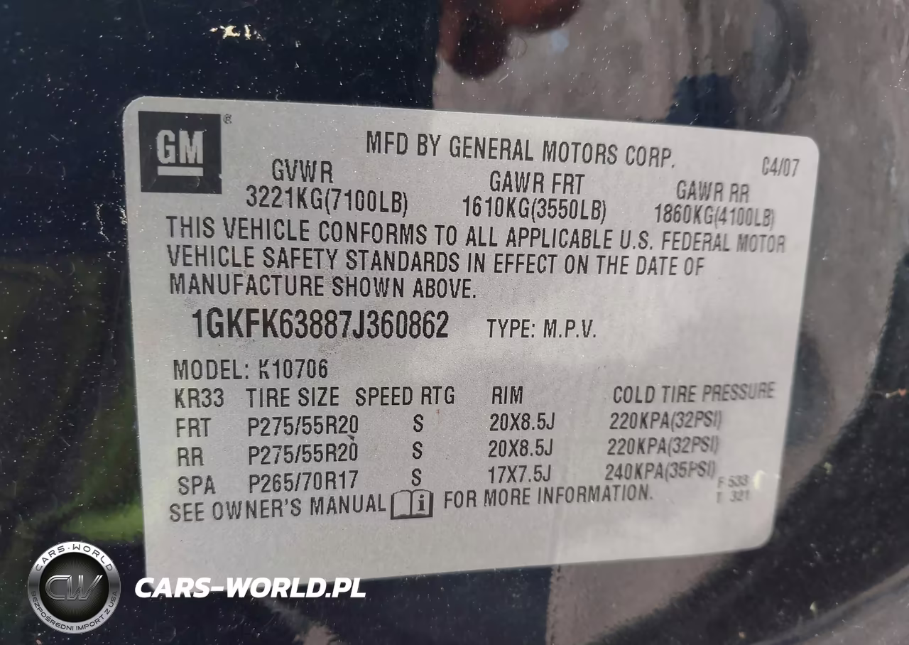 2007 GMC Yukon Denali VIN:1GKFK63887J360862 - 9