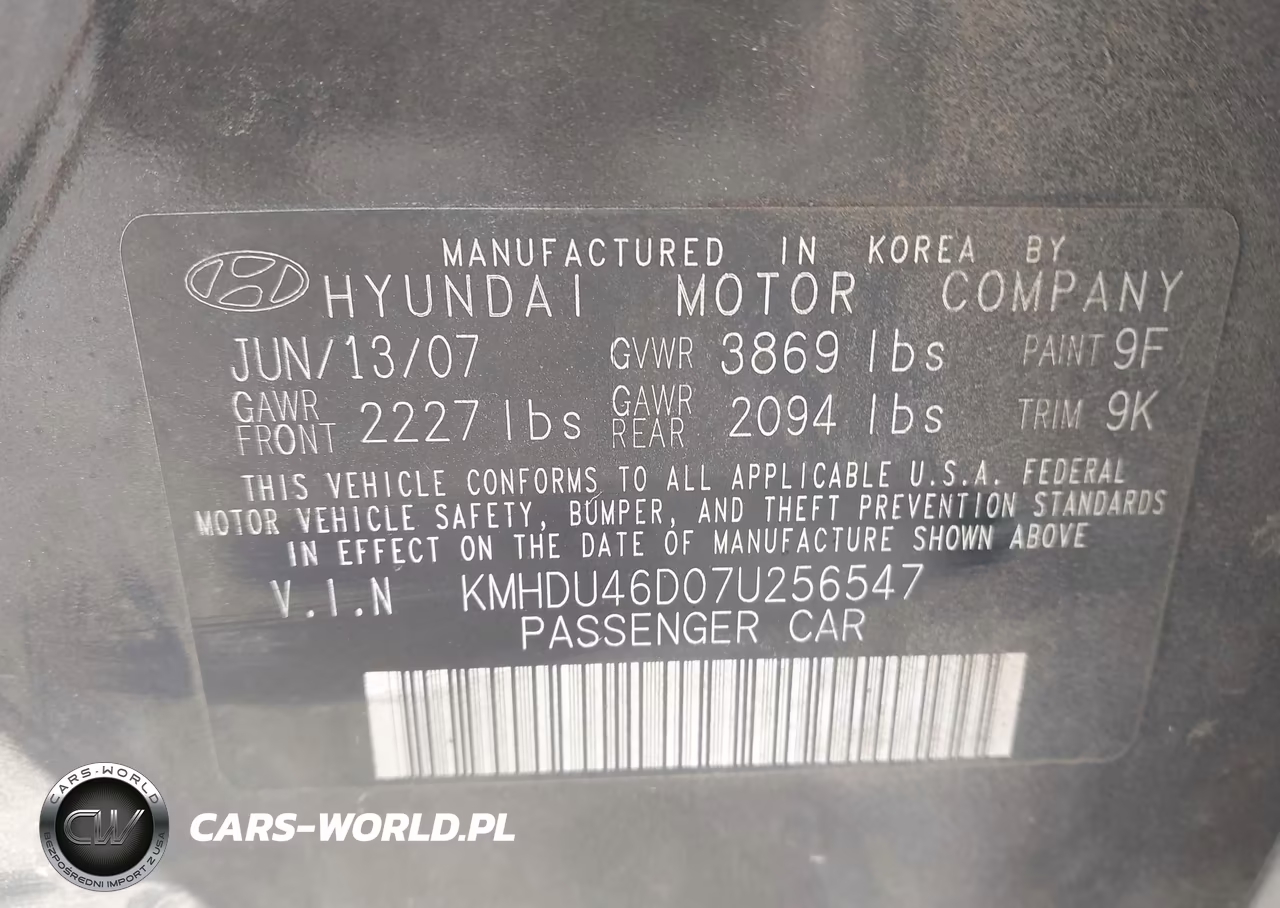2007 Hyundai Elantra Gls-Limited-Se VIN:KMHDU46D07U256547 - 9