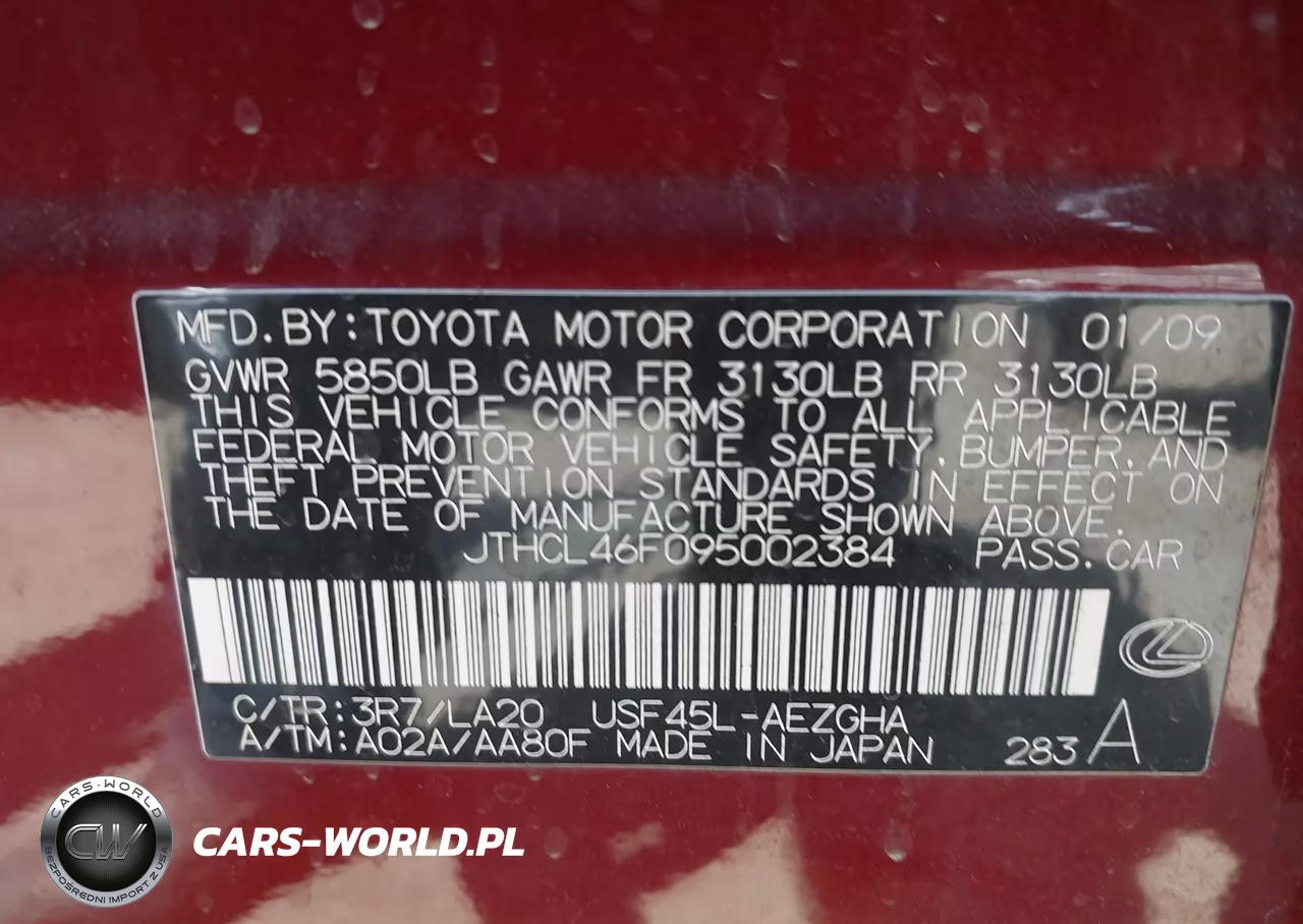 2009 Lexus Ls 460 VIN:JTHCL46F095002384 - 9