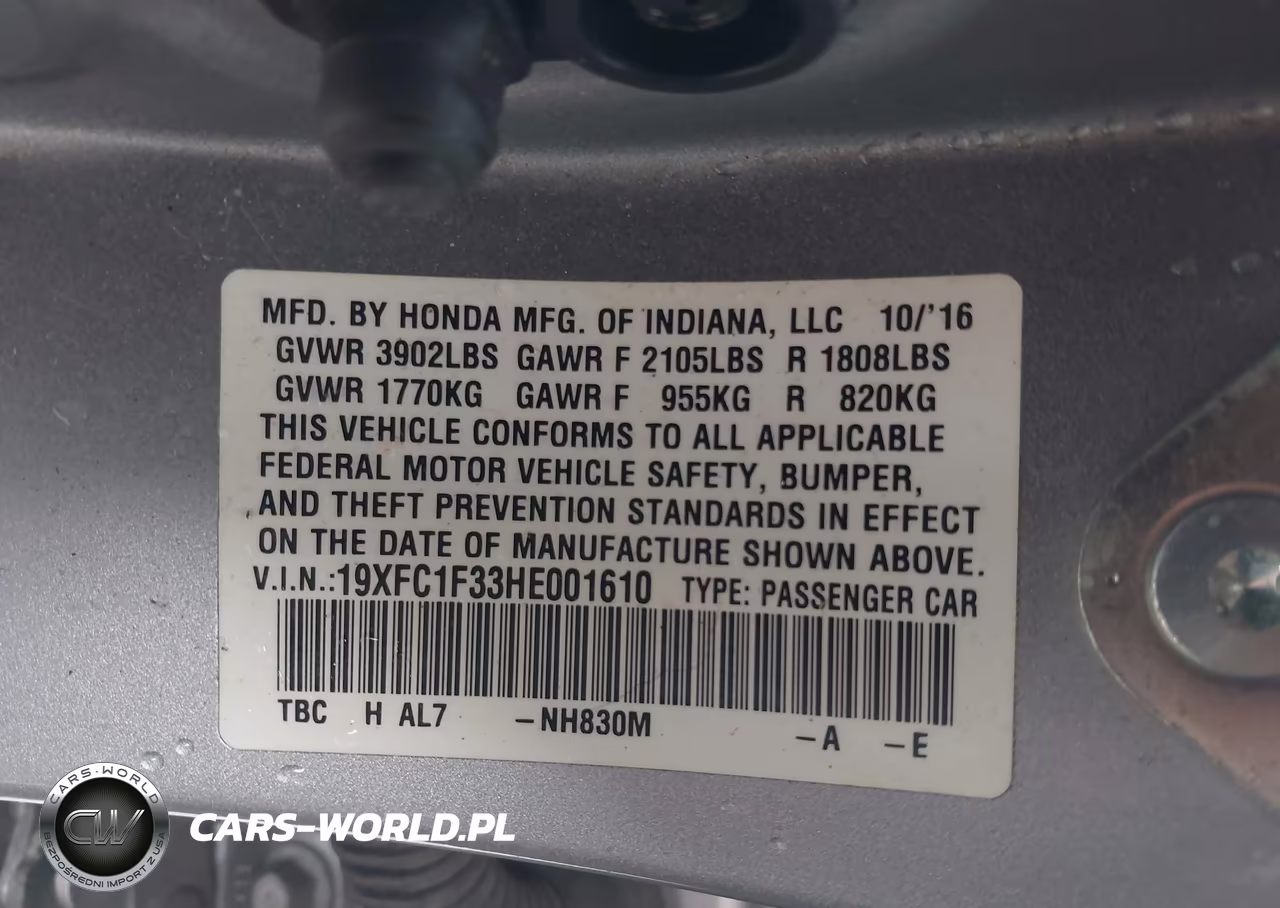 2017 Honda Civic Ex-T VIN:19XFC1F33HE001610 - 9