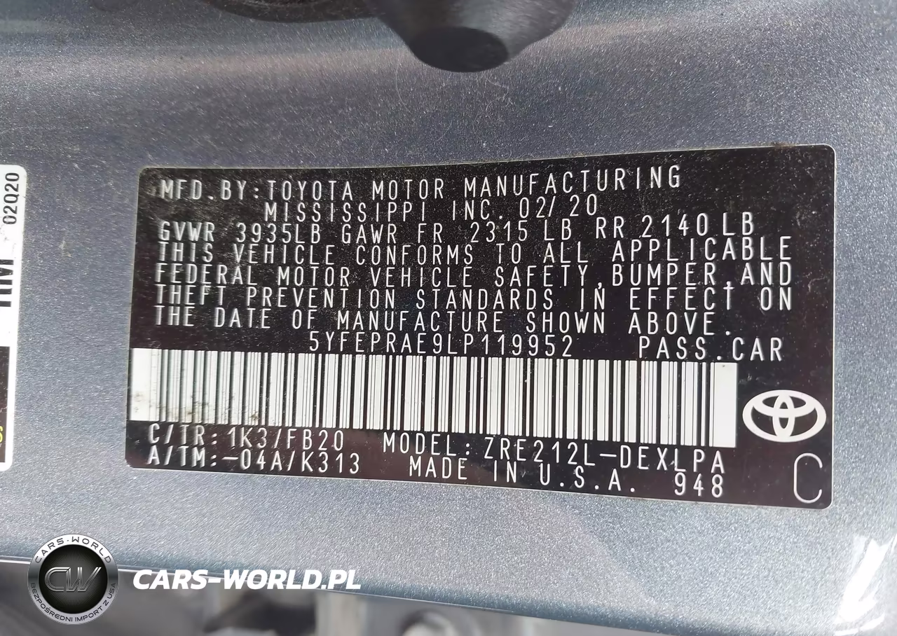 2020 Toyota Corolla Le VIN:5YFEPRAE9LP119952 - 9