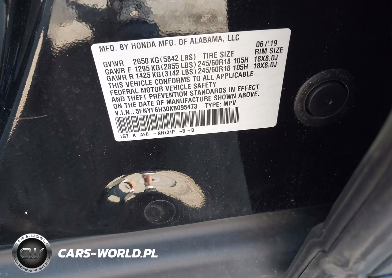 2019 Honda Pilot Ex VIN:5FNYF6H30KB095473 - 9
