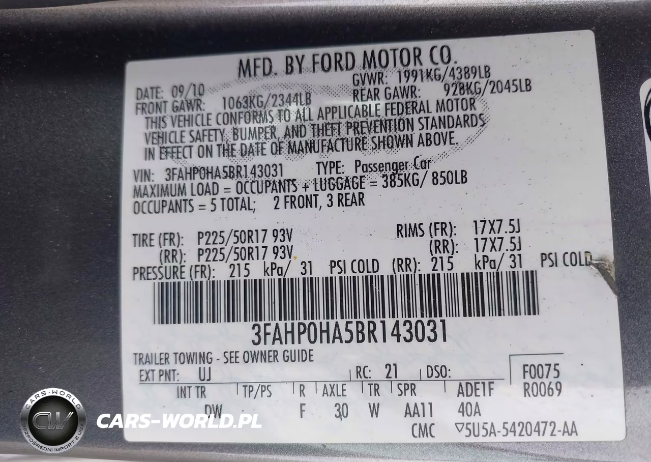 2011 Ford Fusion Se VIN:3FAHP0HA5BR143031 - 9