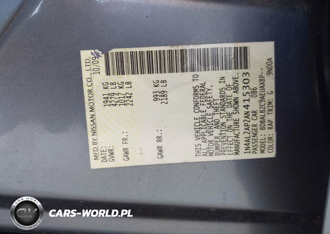 2010 Nissan Altima 2.5 S VIN:1N4AL2AP2AN415303 - 9
