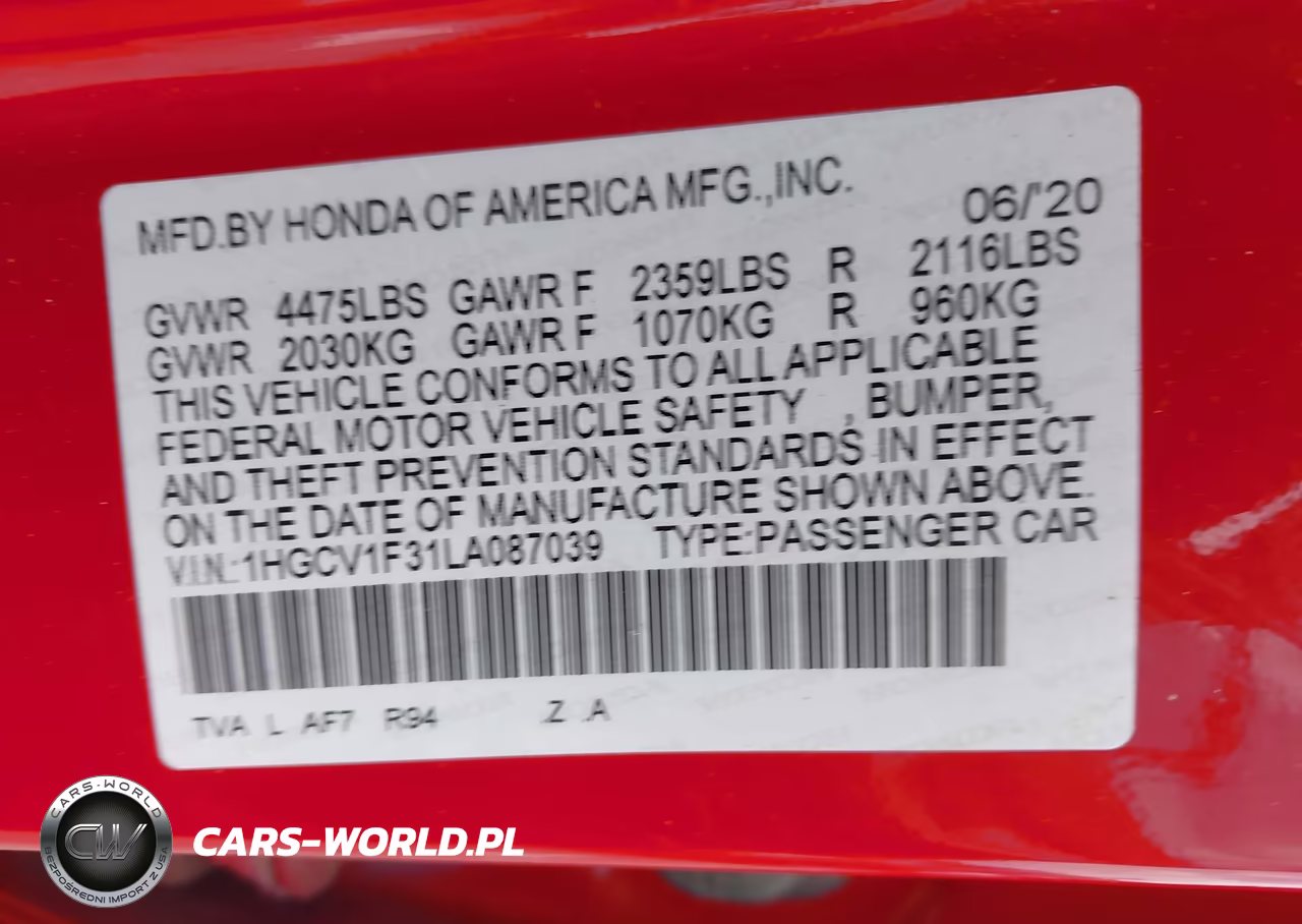 2020 Honda Accord Sport VIN:1HGCV1F31LA087039 - 9