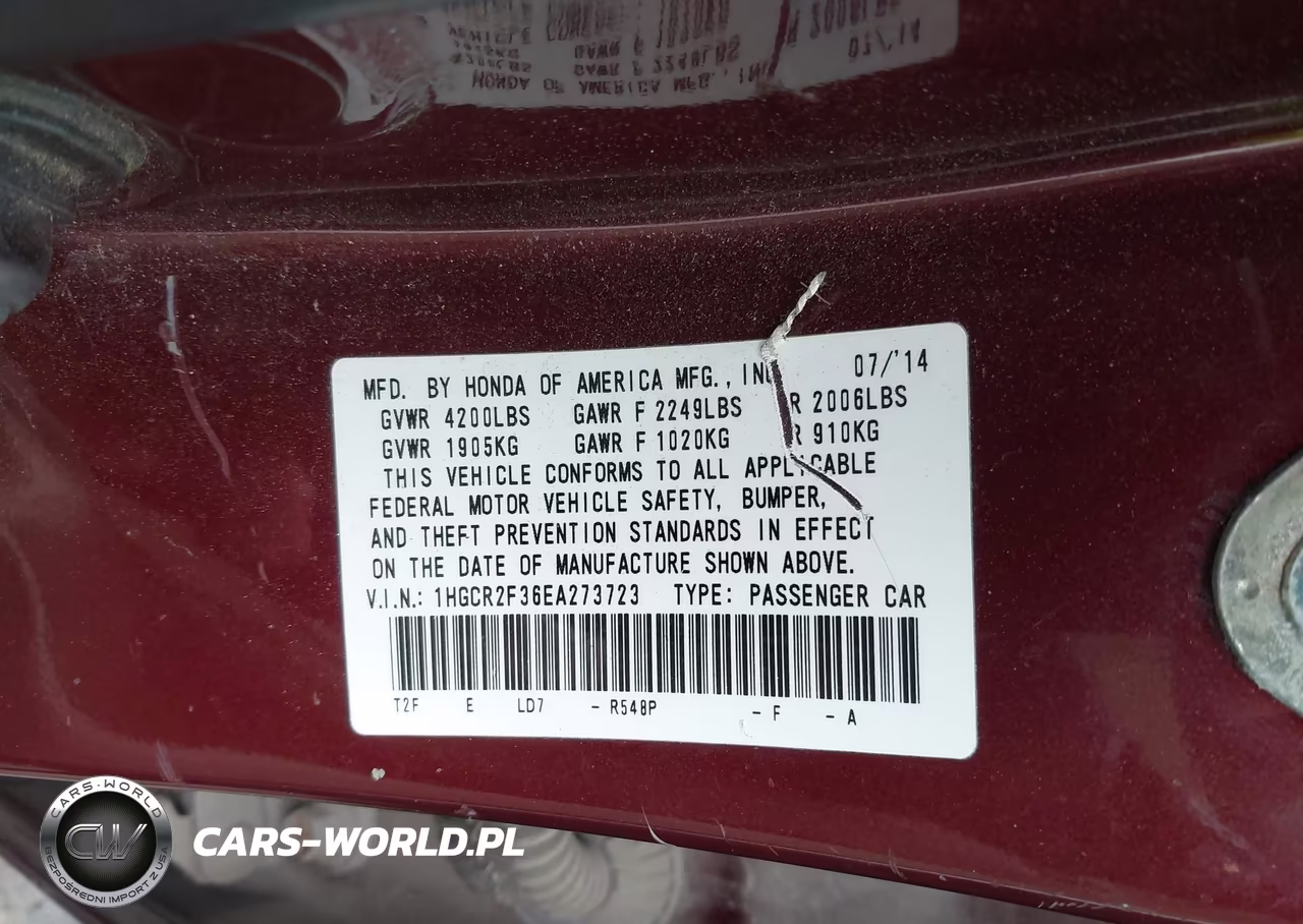 2014 Honda Accord Lx VIN:1HGCR2F36EA273723 - 9