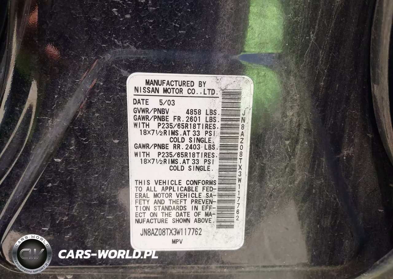 2003 Nissan Murano Sl VIN:JN8AZ08TX3W117762 - 9