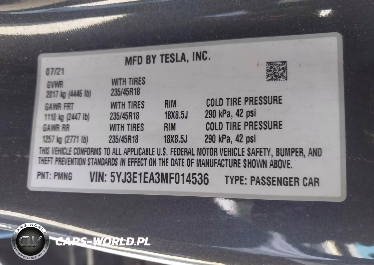 2021 Tesla Model 3 Standard Range Plus Rear-Wheel Drive VIN:5YJ3E1EA3MF014536 - 9