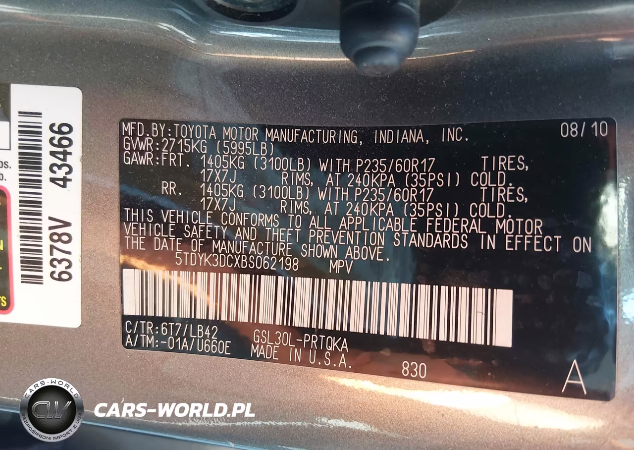 2011 Toyota Sienna Xle V6 VIN:5TDYK3DCXBS062198 - 9