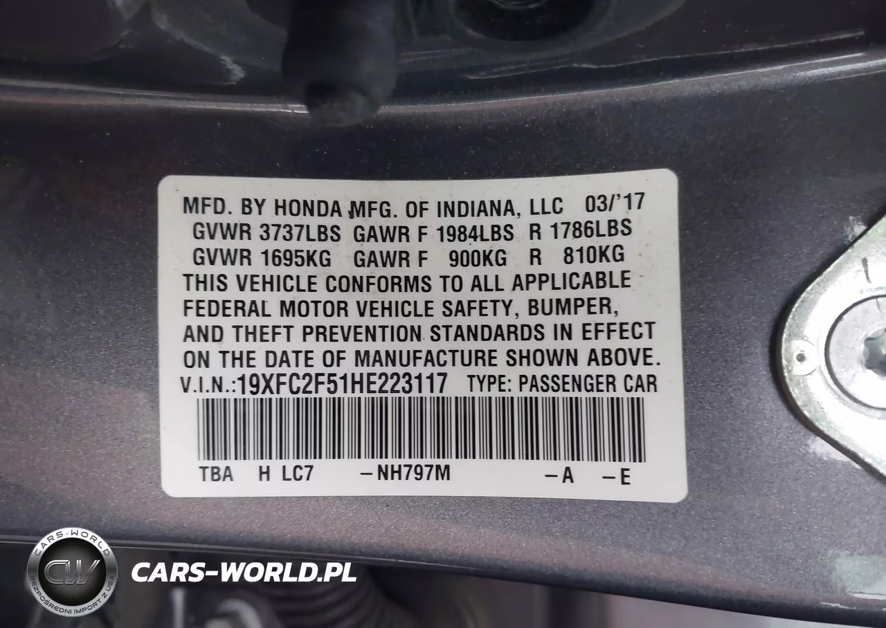2017 Honda Civic Lx VIN:19XFC2F51HE223117 - 9